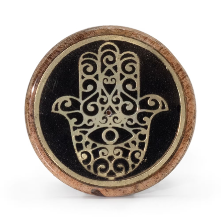 Držák na Kadidlo - Zlatá a Černá na Mangovém Dřevě - Hamsa