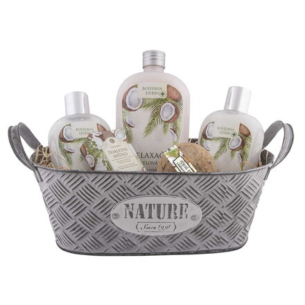 Plechový dárkový koš – kosmetika s kokosovým olejem